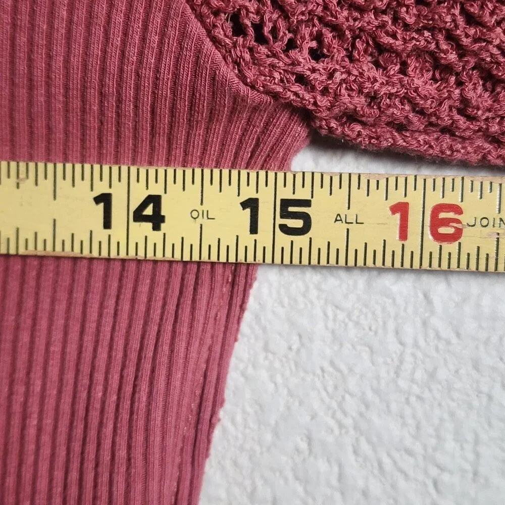 Free People Shirt Womens Large Pink Crochet Bell Sleeve Boho Knit Top